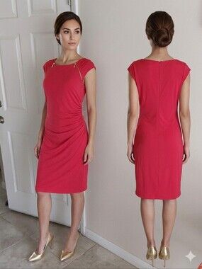 CACHE WOMEN'S‎ RED SIDE ZIPPER DRESS SIZE MEDIUM